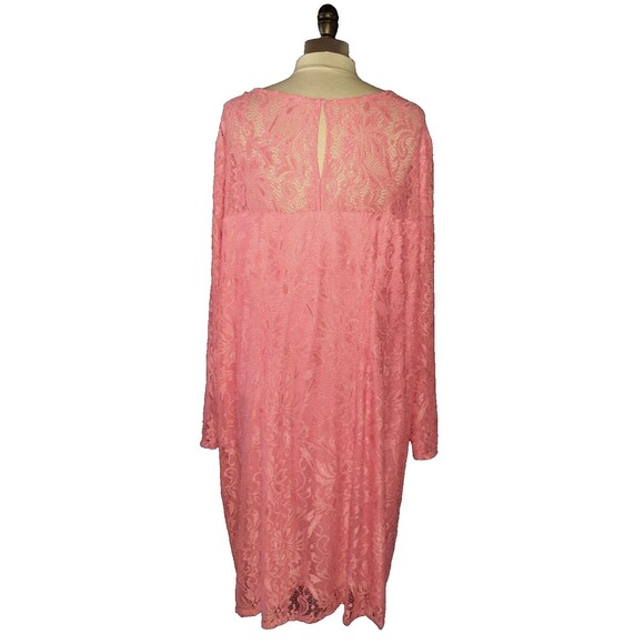 JESSICA LONDON Size 30W Shift Dress Pink Floral Lace Long Sleeve Stretch - Picture 4 of 6